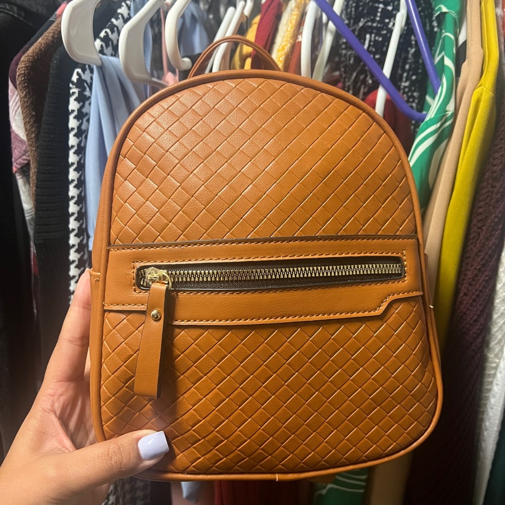 Brown/Orange Woven Leather Backpack